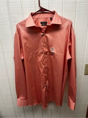 Kenneth Cole Men’s Large 16.5” 34/35 NWT Coral Dress Shirt New With Tags